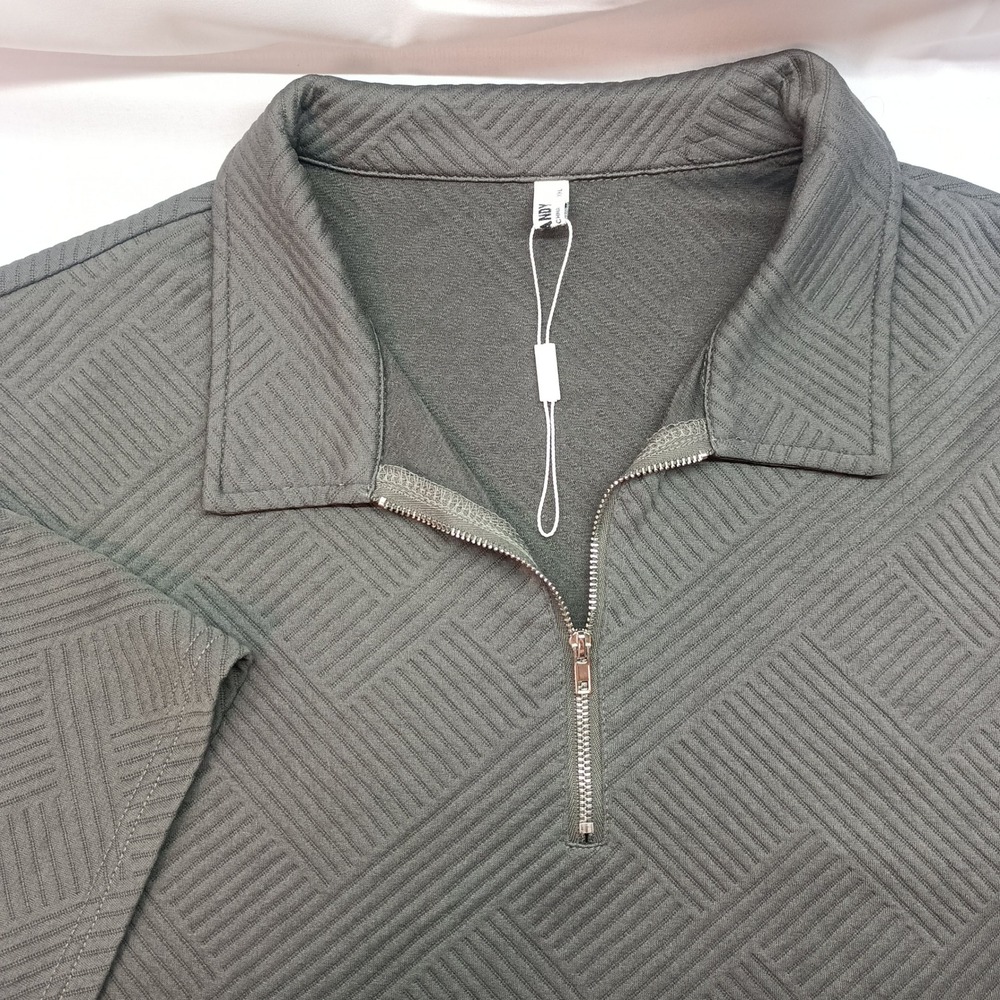 Coofandy Mens XXL Quarter‎ Zip Polo Shirt Gray Textured Geometric Short Sleeve